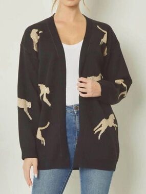 Entro Cheetah Jaguar Cardigan Sweater Large Safari